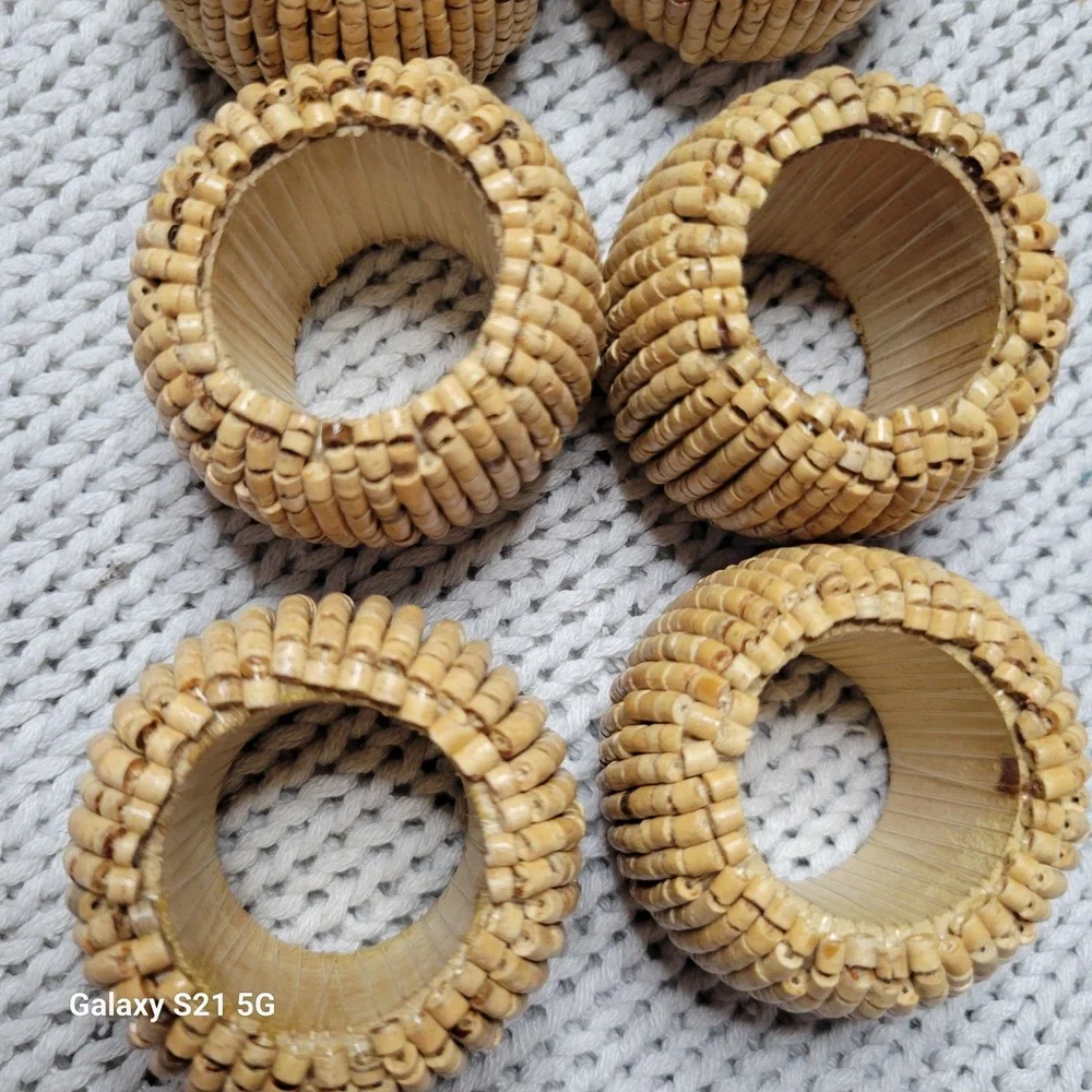 Vintage Natural Beaded Napkin Rings Set of 10 Boho Coastal Table Decor